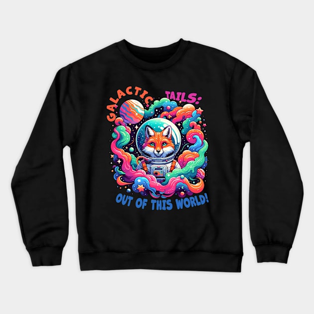 Galactic Explorer Fox - Whimsical Space Adventure Art Crewneck Sweatshirt by SergioArt